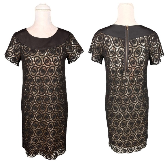 3.1 Phillip Lim mini cocktail dress black lace gold sequins 4 short sleeve - Picture 5 of 16